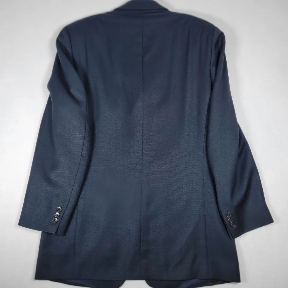Pronto Uomo 100% Worsted Wool Blazer 40 Tall Blue Black 2 Button Made‎ in Canada